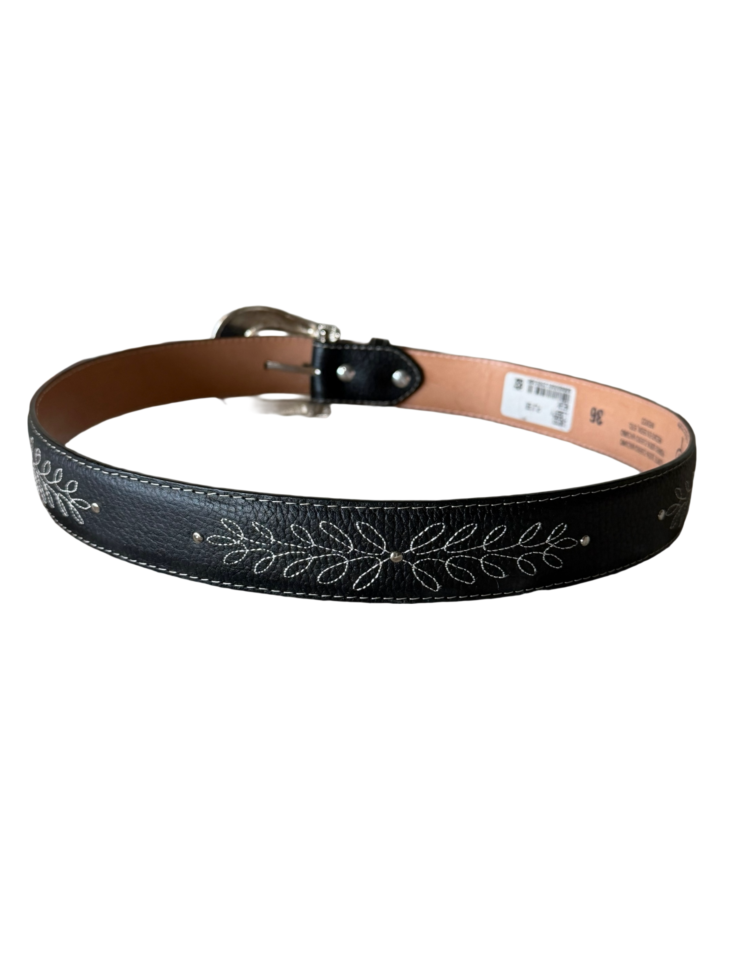 Malcreado Black Leather Belt with Multicolor Floral Embroidery
