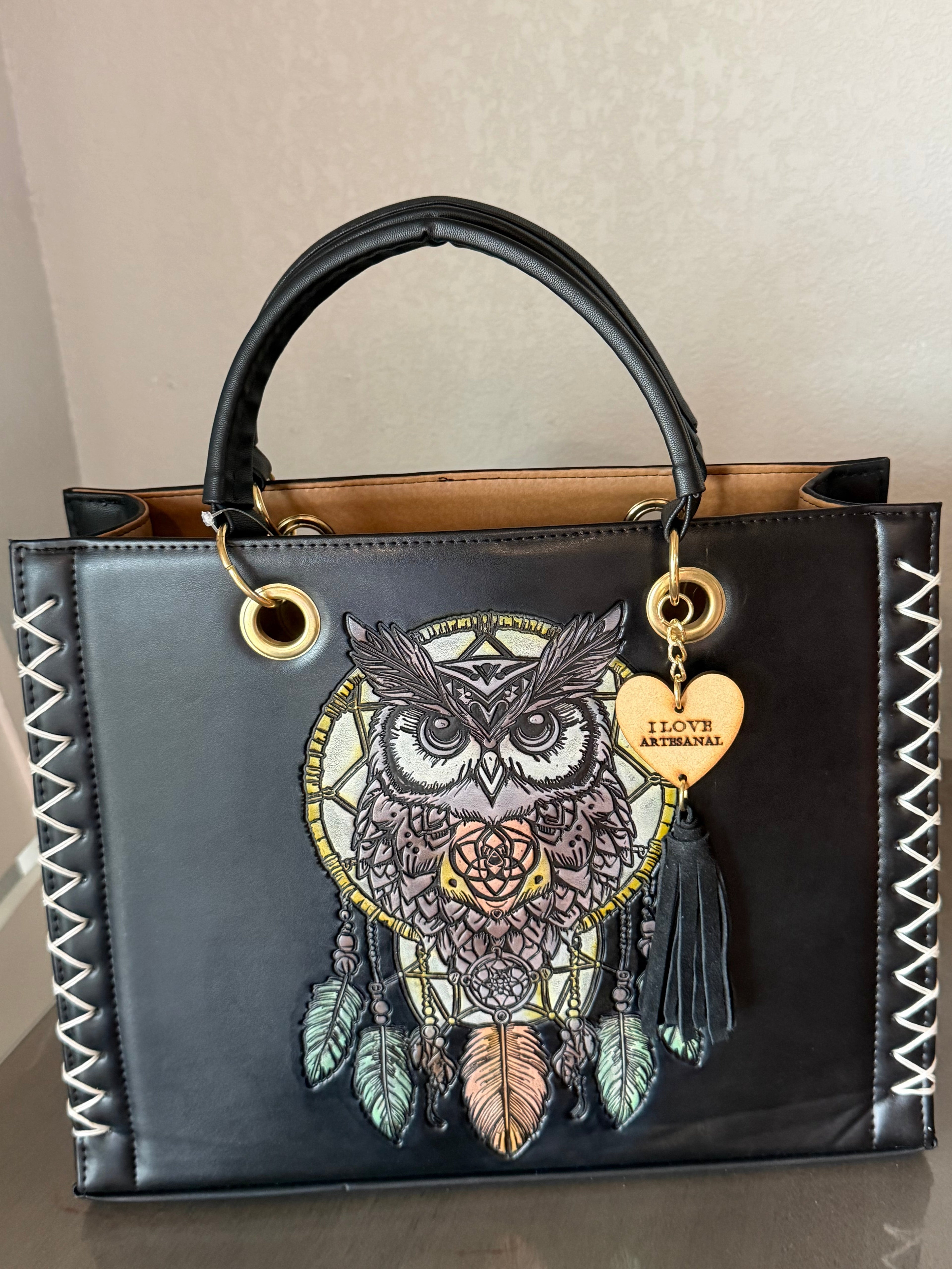 Bolsa Tote de Piel Pintada a Mano - LunaArtesanal