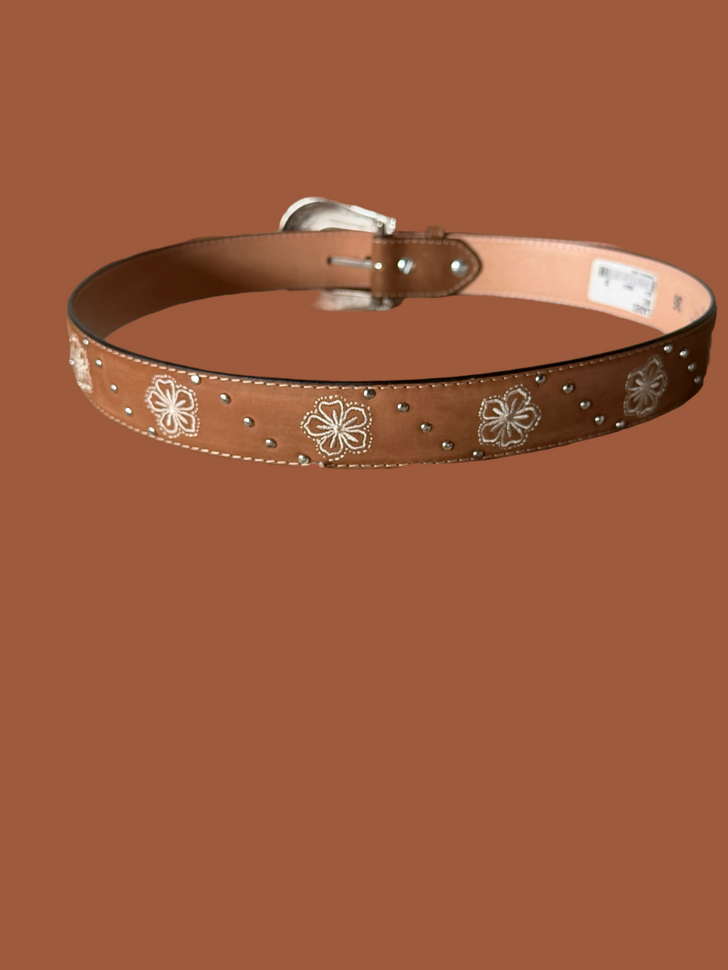 Cinto de Piel Bordado Floral Malcreado - Rosas Rojas y Blancas