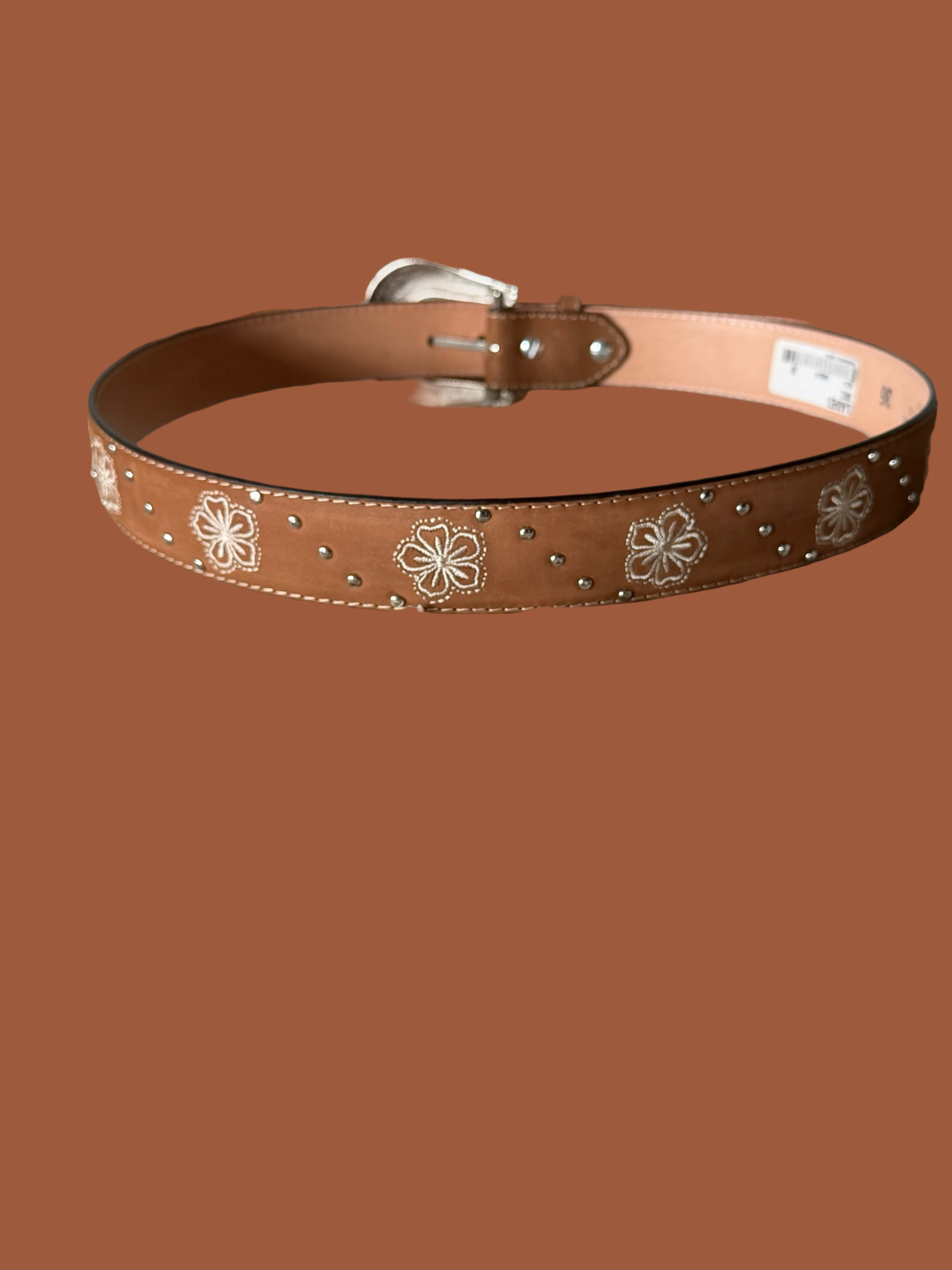 Cinto de Piel Bordado Floral Malcreado - Rosas Rojas y Blancas