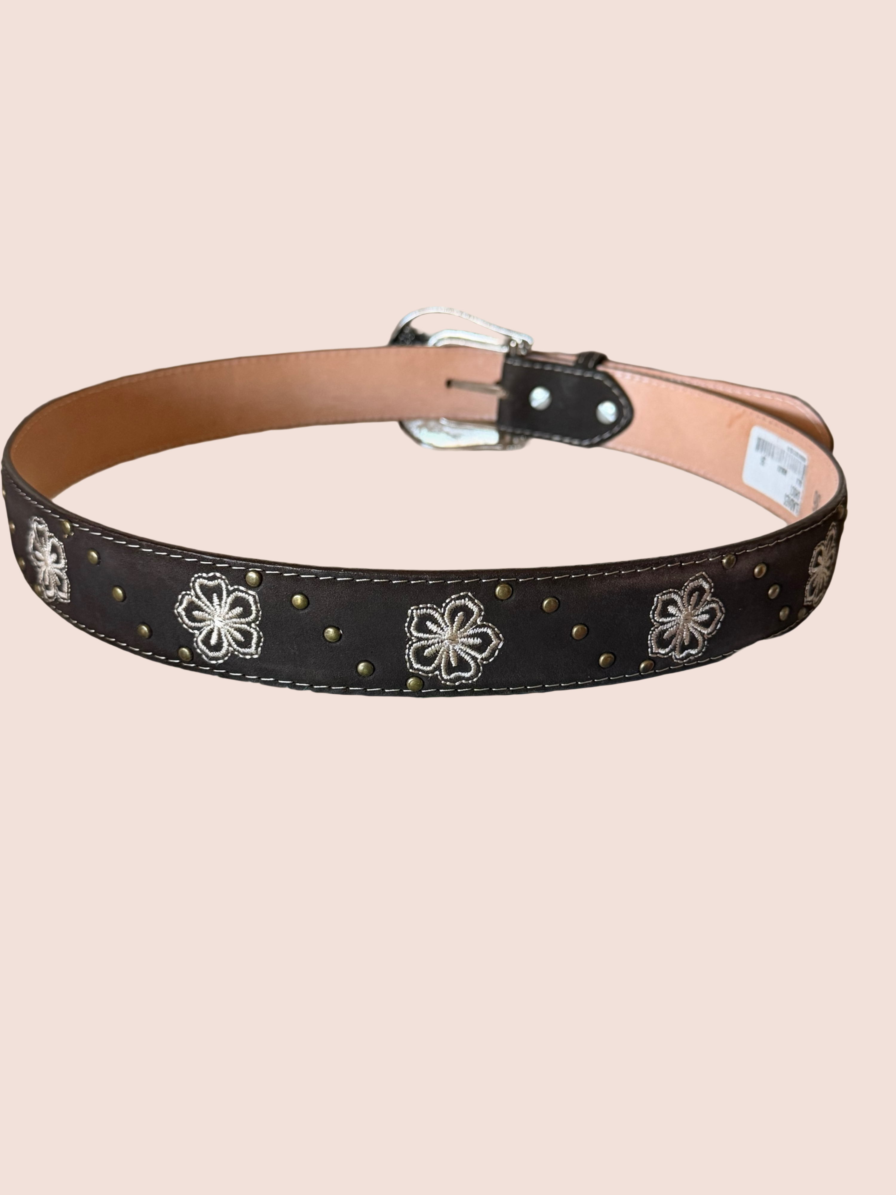 Cinto de Piel Bordado Floral Malcreado - Rosas Rojas y Blancas