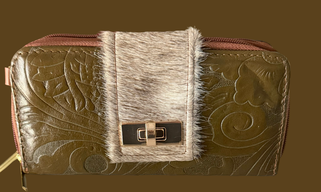 Leather Shoulder Bag with Fur - crossbody