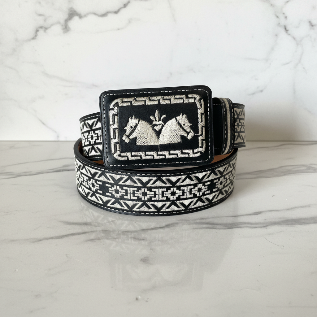 Belt 38 negro dos caballos mármol