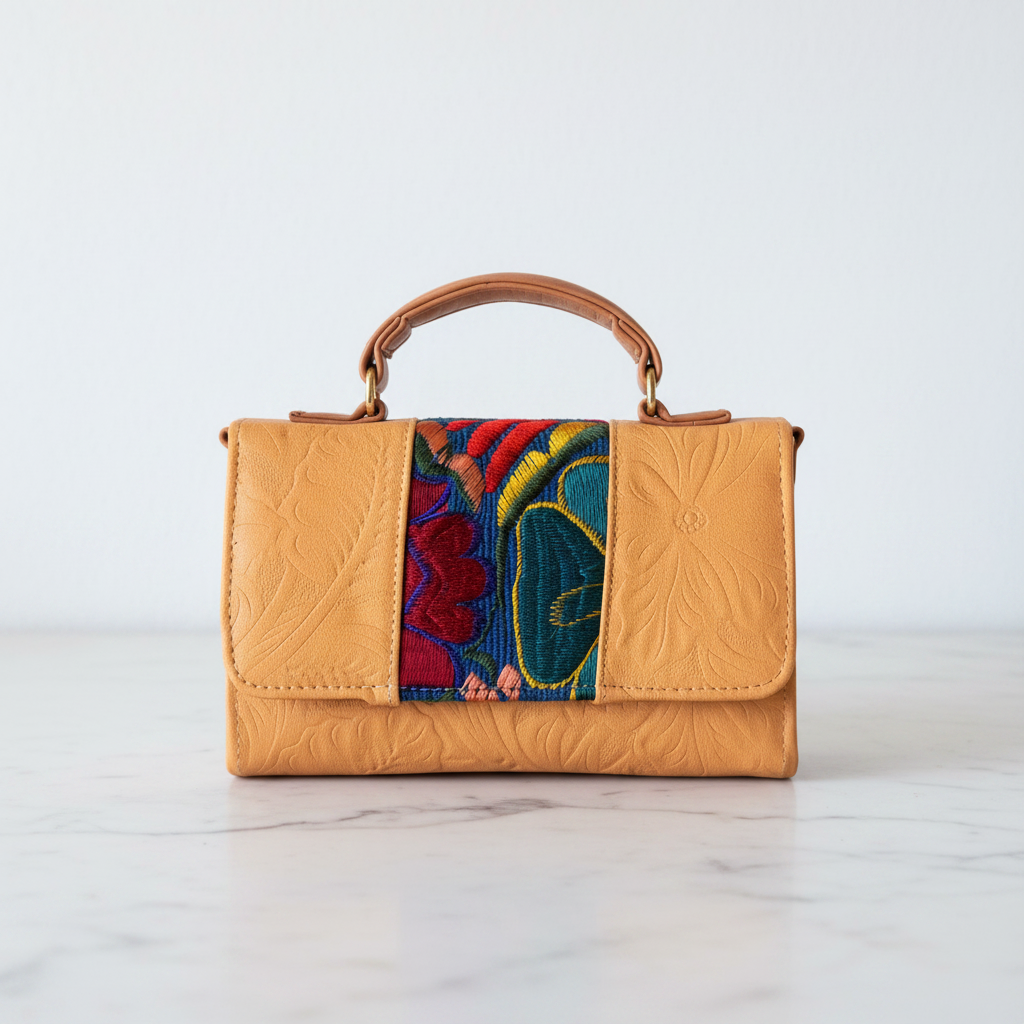 Bolsa camel frente con mármol