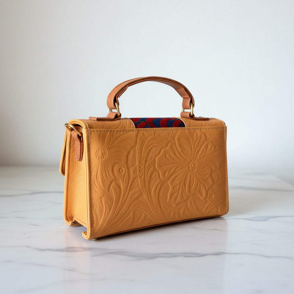 Bolsa camel reverso con mármol