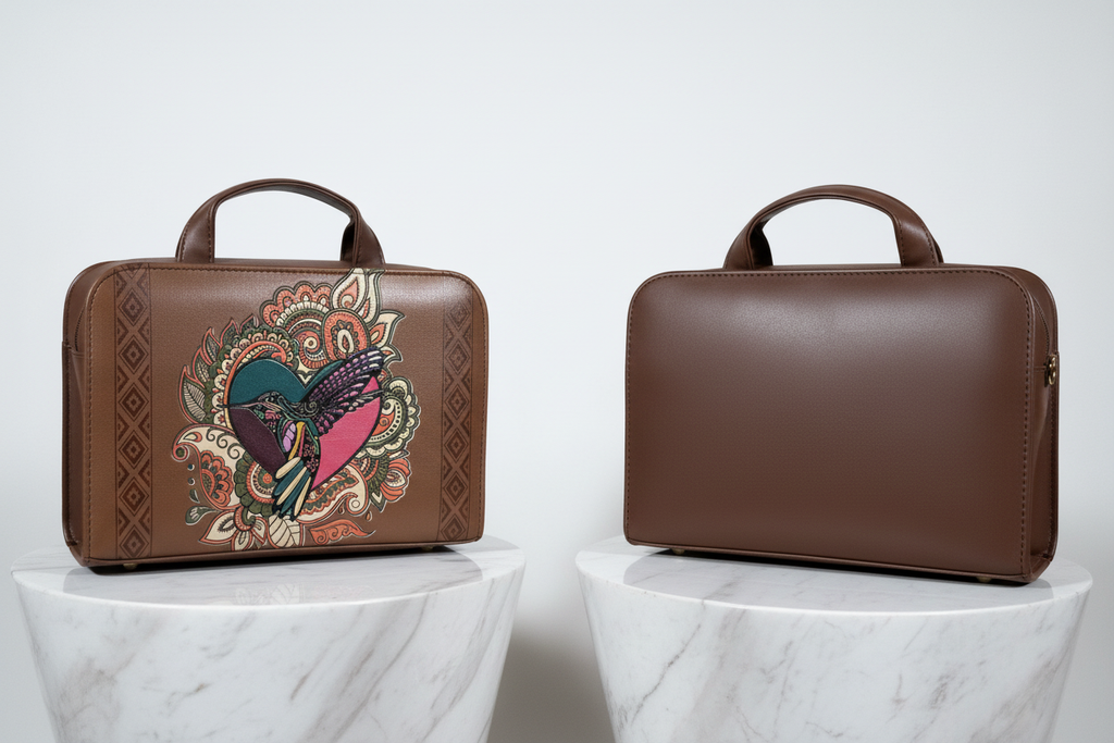 Bolsa colibrí café en stands de mármol
