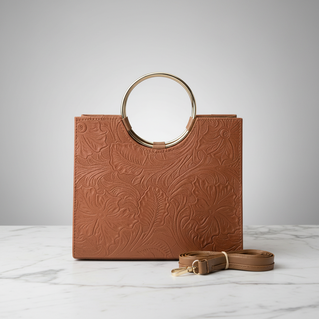 Bolsa floral con correa en mármol blanco
