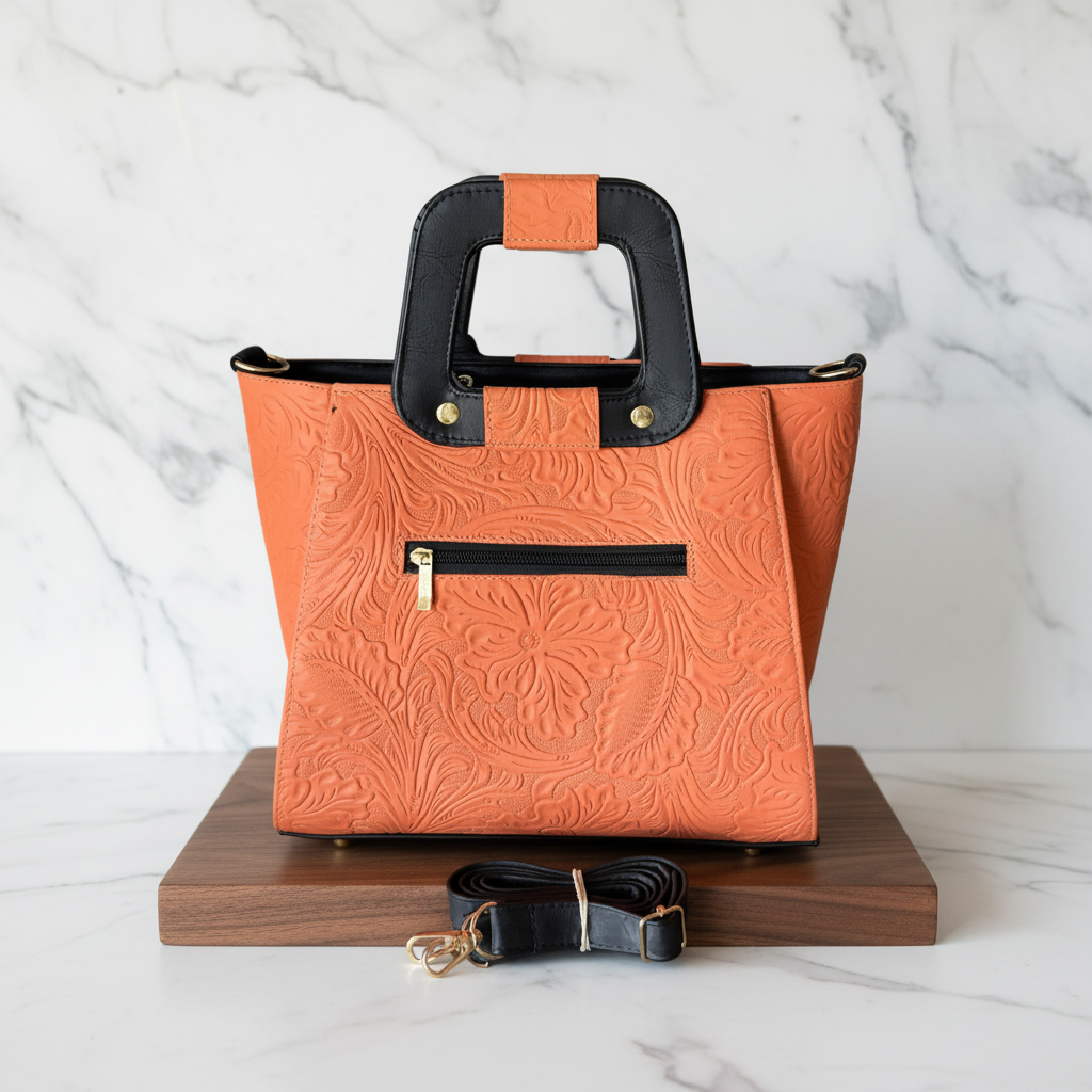 Bolsa naranja stand mármol