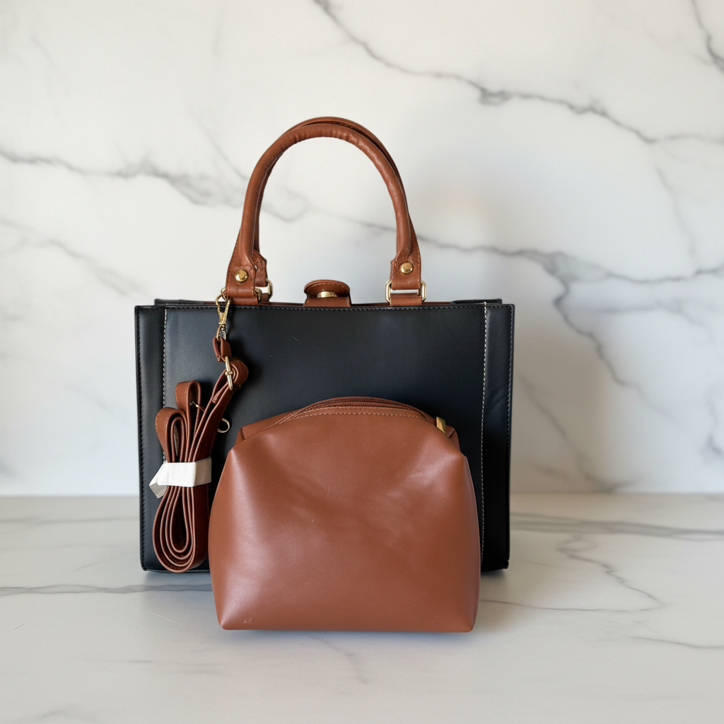 Bolsa negra con mármol blanco