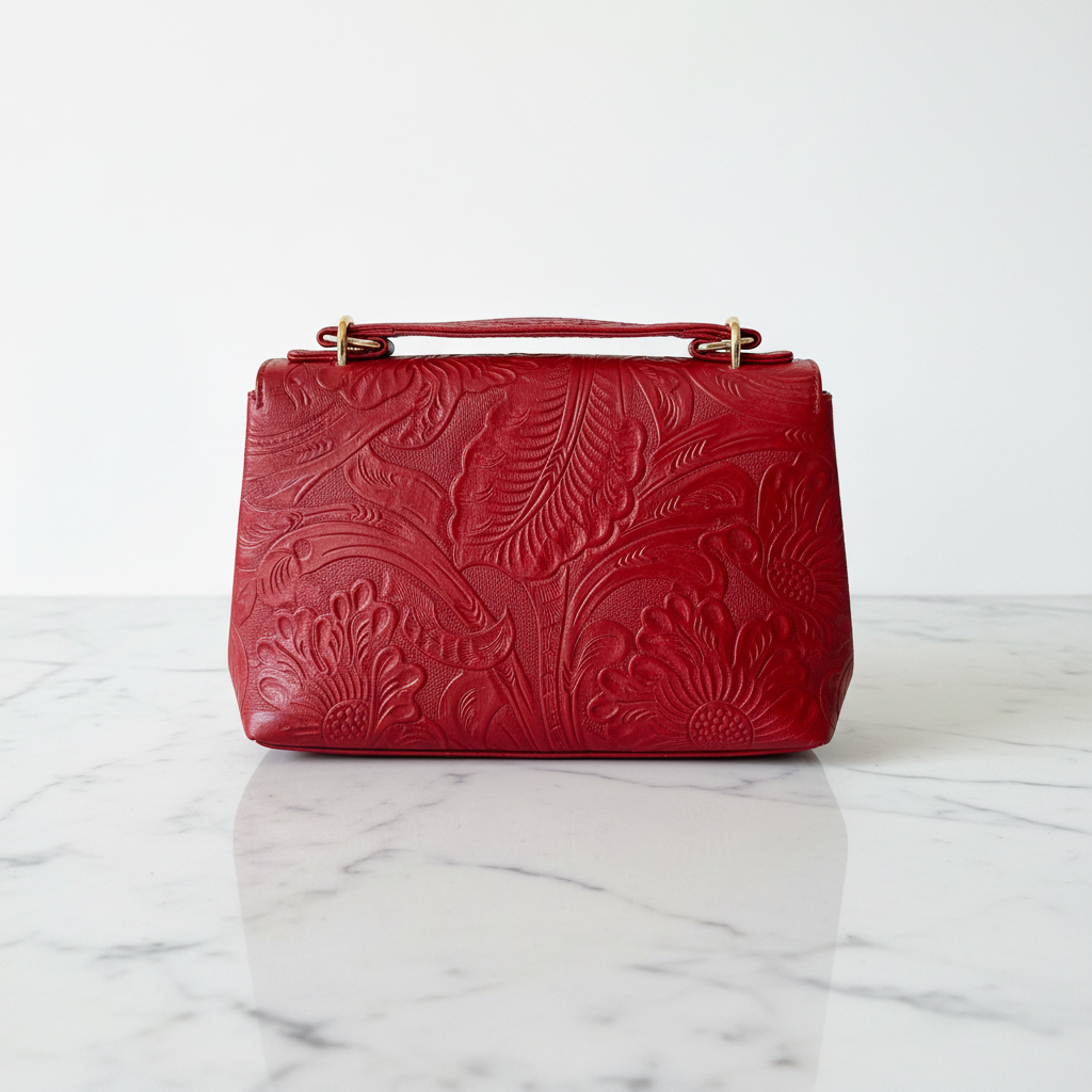 Bolsa roja - atrás mármol