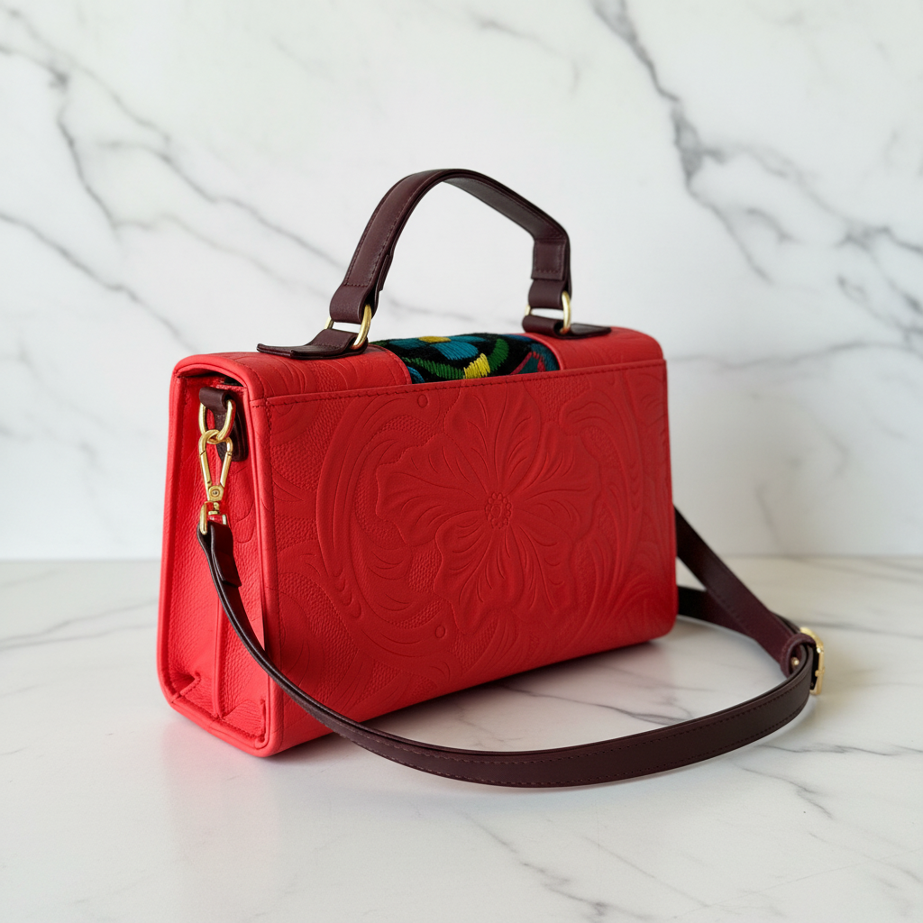 Bolsa roja reverso con mármol