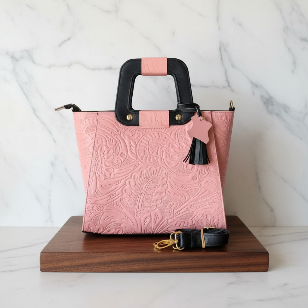 Bolsa rosa frontal stand mármol