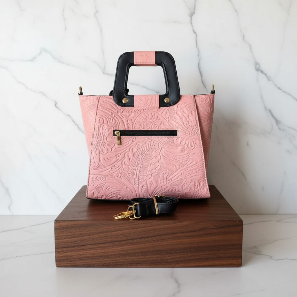 Bolsa rosa stand mármol
