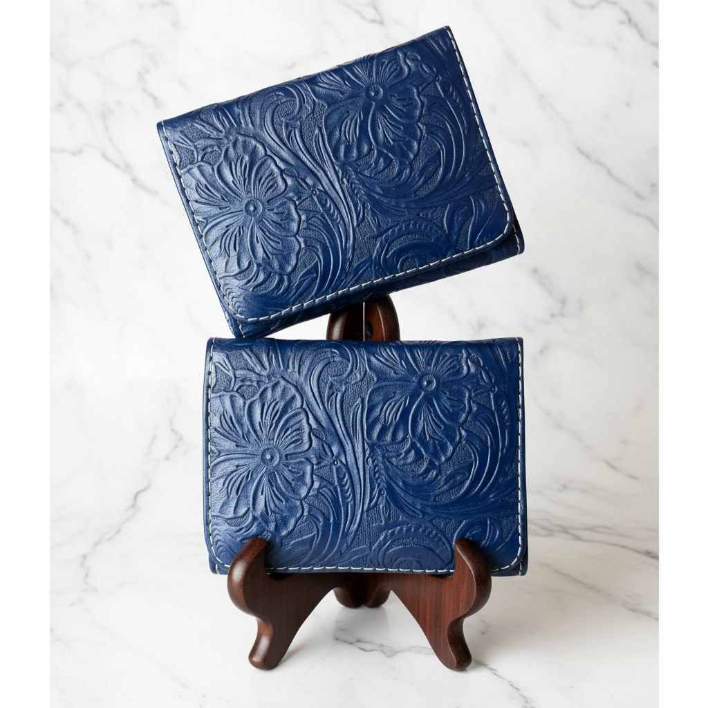 Cartera azul stand mármol