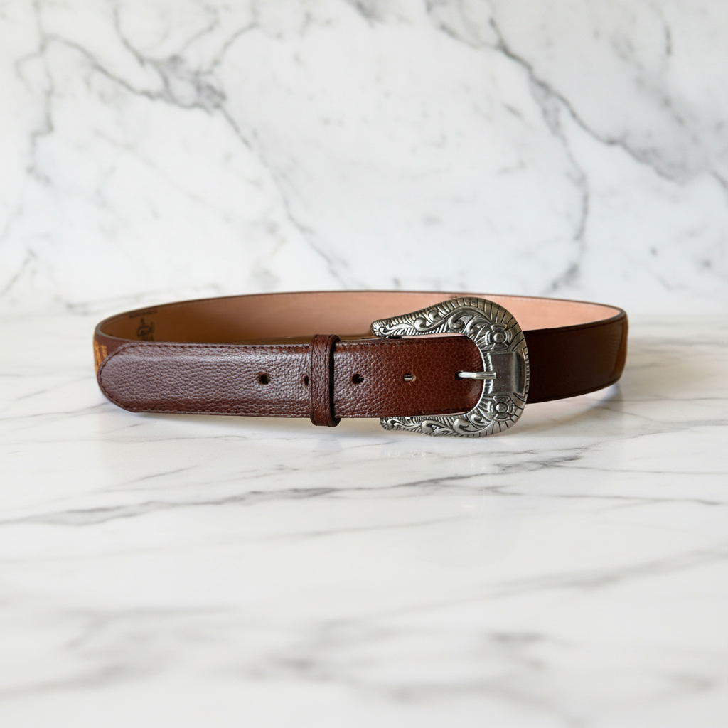 Cinturón café hebilla mármol