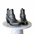 Gray Boots Front on Marble