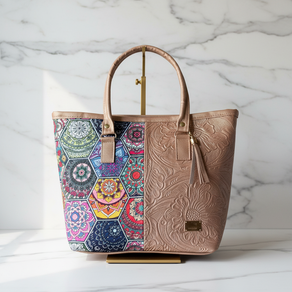 Bolsa de Yute "Hexágonos y Flores" - Fusión Artesanal