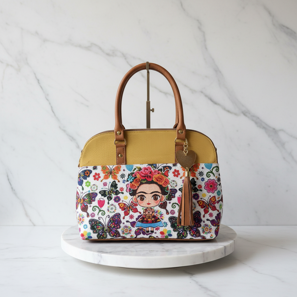 Bolsa de Yute con Arte Floral y Broche de Seguridad