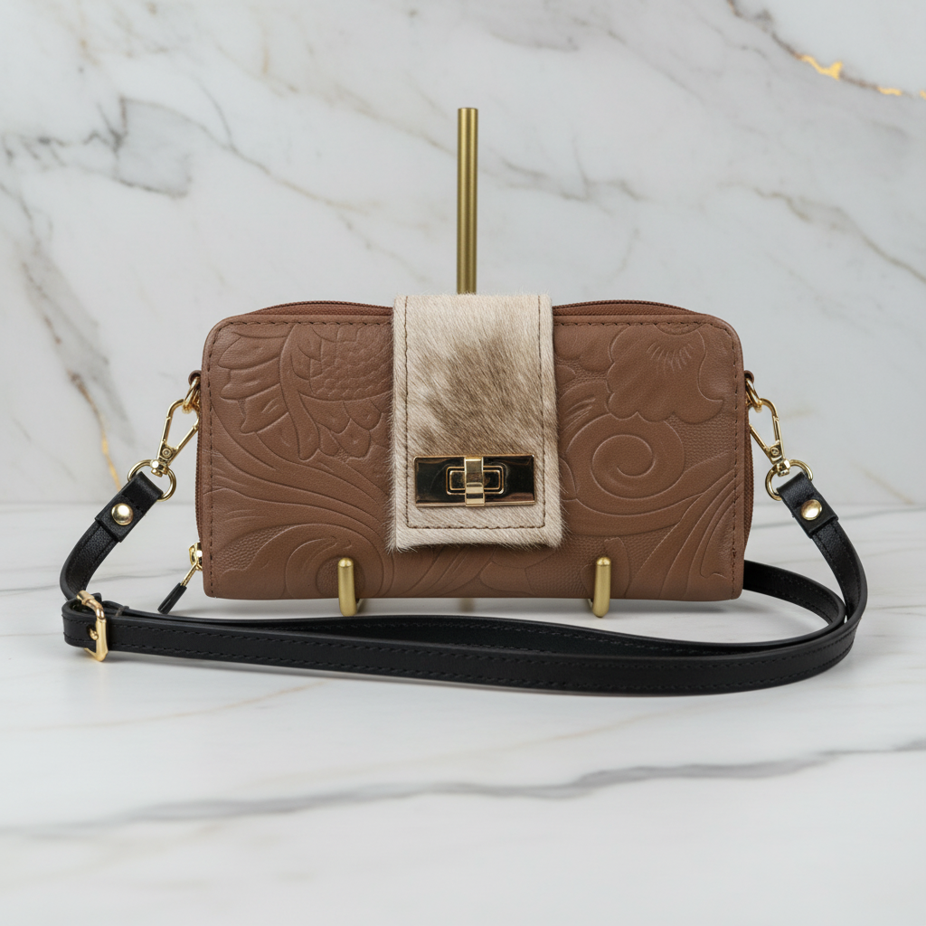 Flora Cartera 2 en 1 — Clutch y Bandolera | Colección Piel y Pelo
