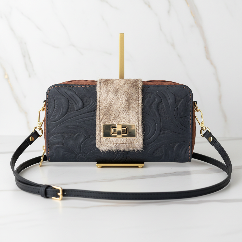 Flora Cartera 2 en 1 — Clutch y Bandolera | Colección Piel y Pelo