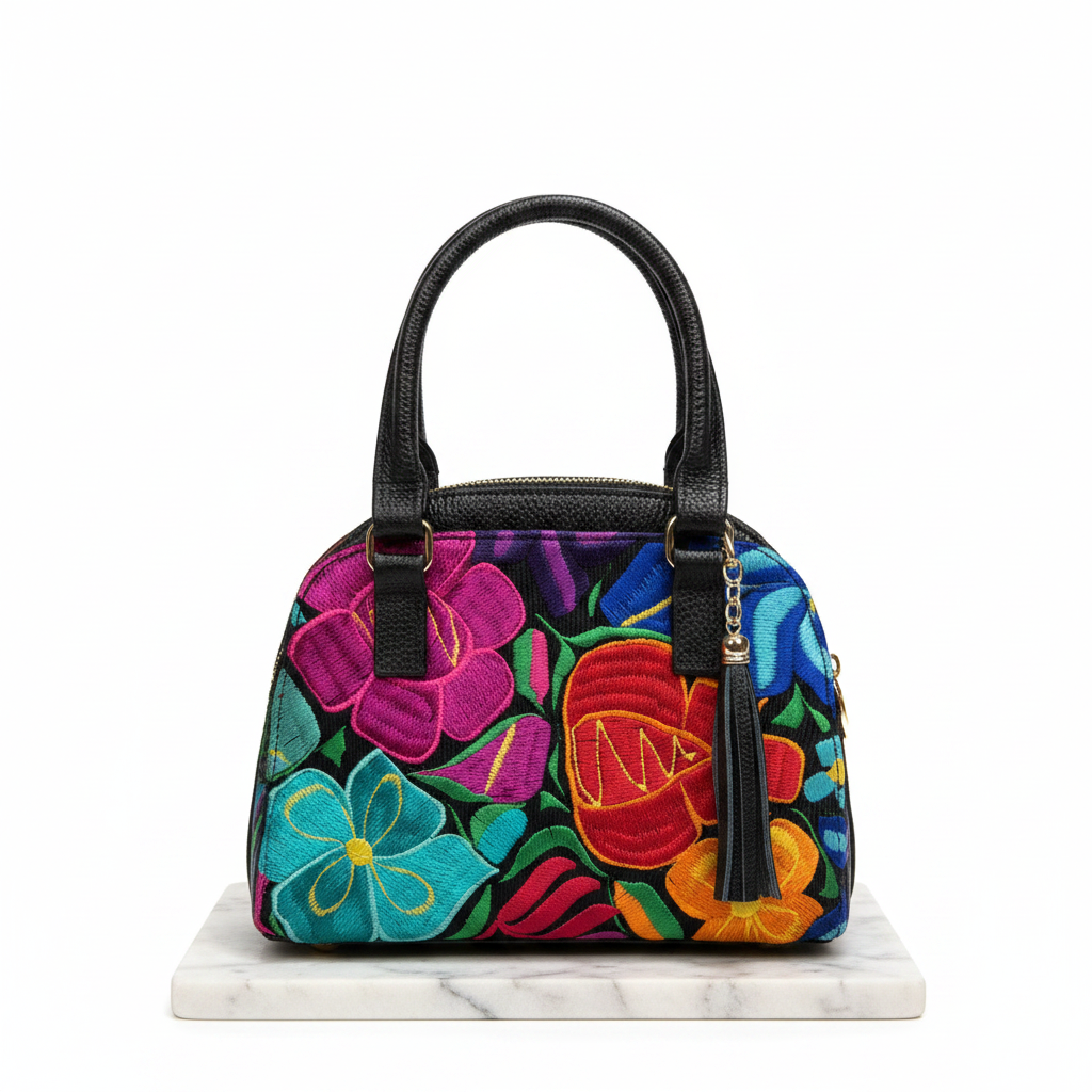 Leather Bag with Chiapas Embroidery — Dome Satchel | Bolsa de Piel con Bordado Chiapaneco