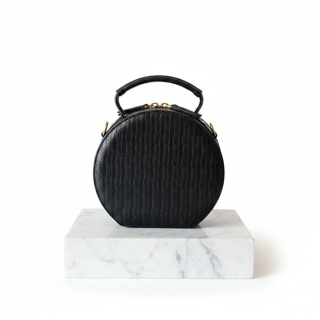 Handcrafted Round Leather Bag with Chiapaneca Embroidery | Bolsa Redonda de Piel con Bordado Chiapaneco