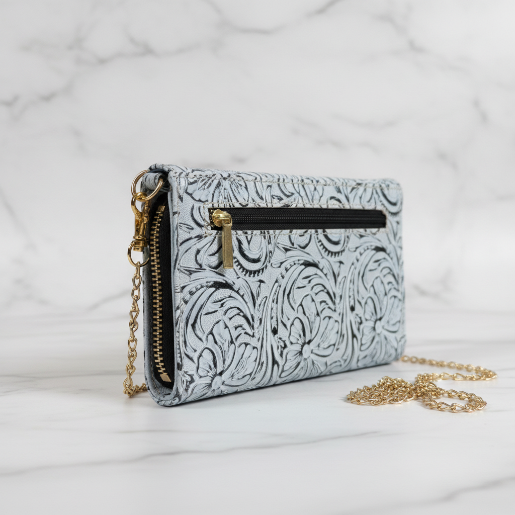 Scala Cielo | Sky Blue Floral Wallet Clutchcustsla