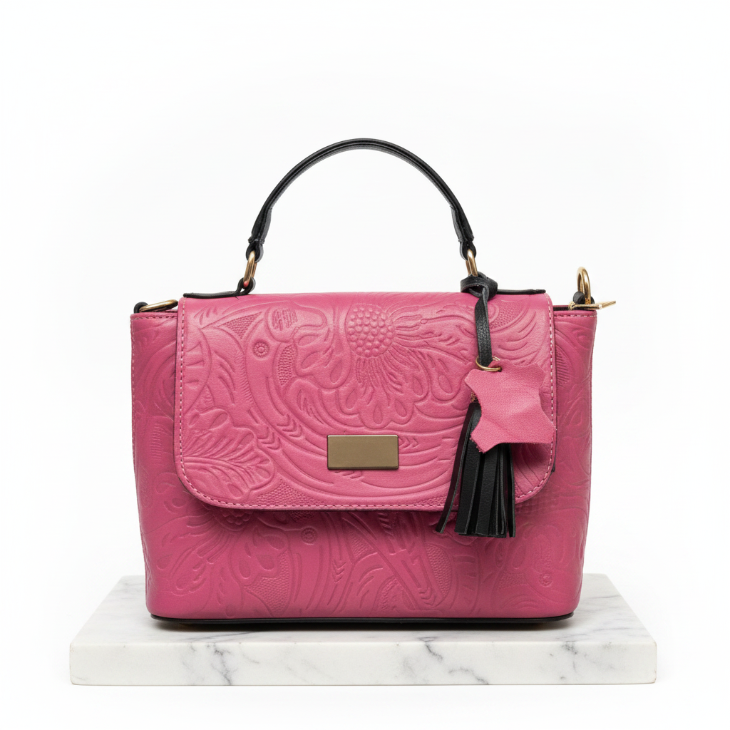 Chiseled Leather Bag — Floral Embossed with Protected Base | Bolsa de Piel Cincelada — Grabado Floral con Base Protegida