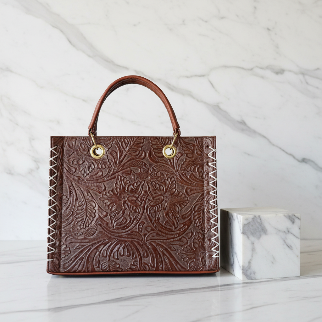 Bolsa Tote Cincelada con Bolso Interno - LunaArtesanal