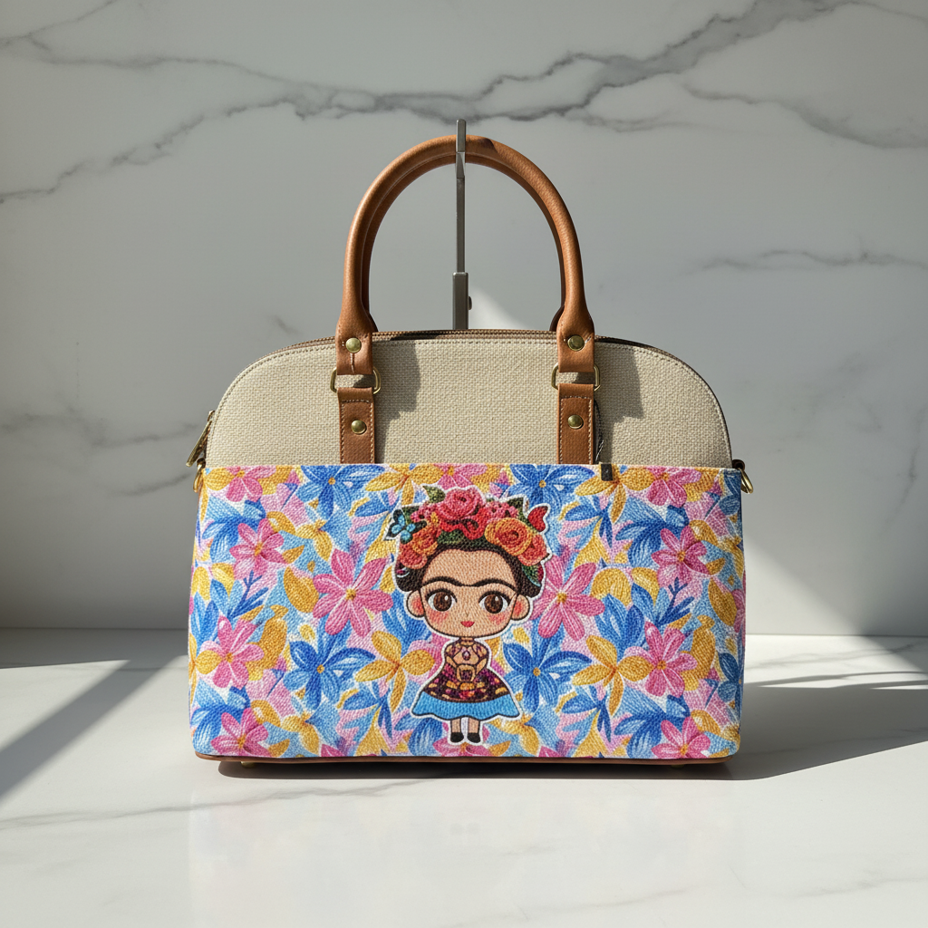 Bolsa de Yute con Arte Floral y Broche de Seguridad