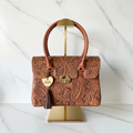 Western Floral Tote — Hand-Tooled Leather | Chestnut Brown
