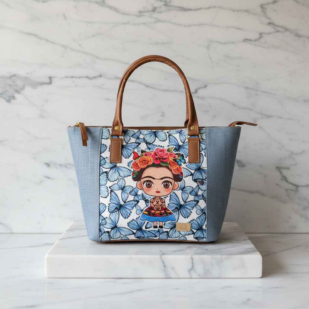 Bolsa de Yute con Arte Floral y Broche de Seguridad