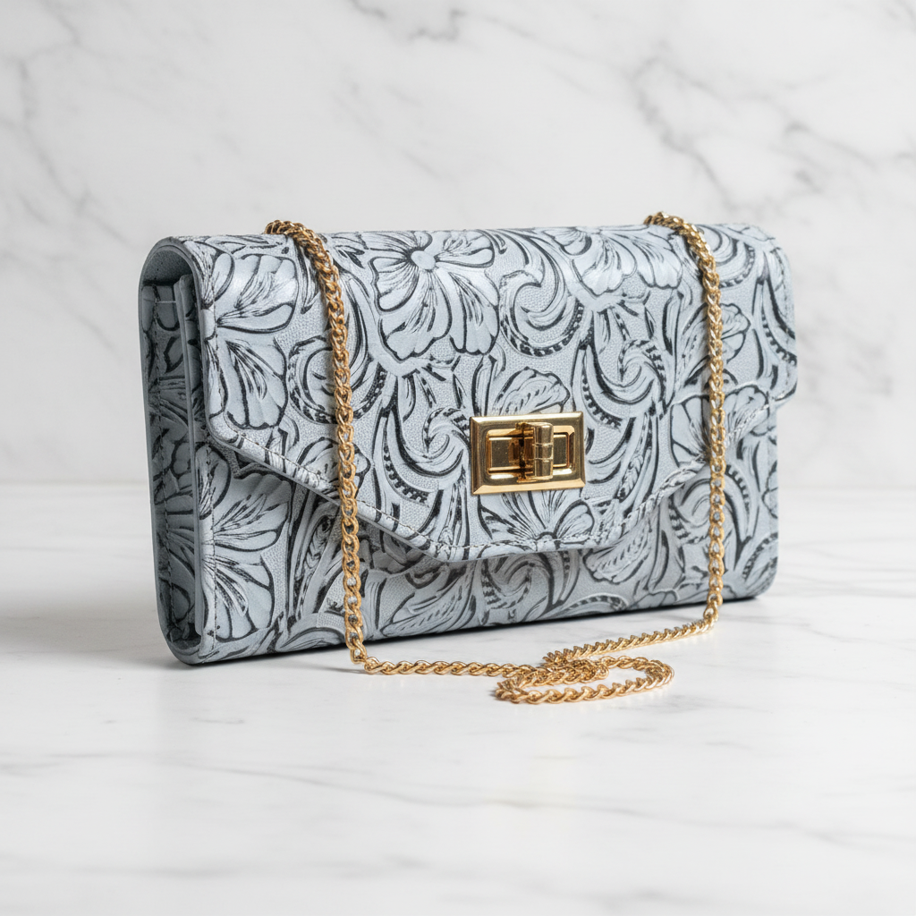 Scala Cielo | Sky Blue Floral Wallet Clutchcustsla
