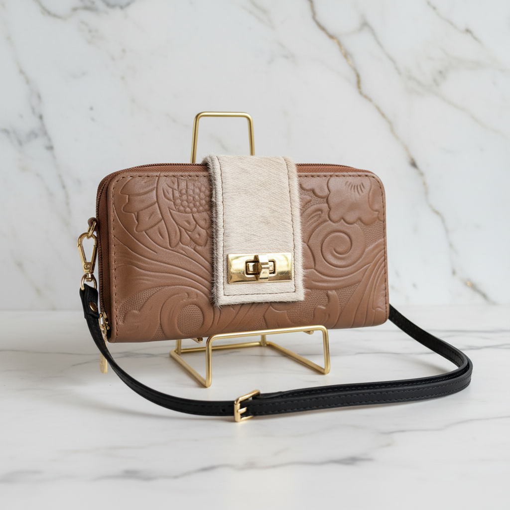 Flora Cartera 2 en 1 — Clutch y Bandolera | Colección Piel y Pelo