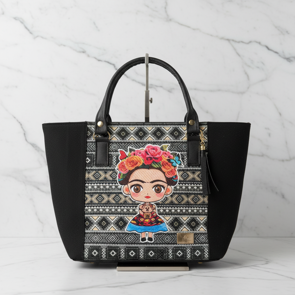 Bolsa de Yute con Arte Floral y Broche de Seguridad