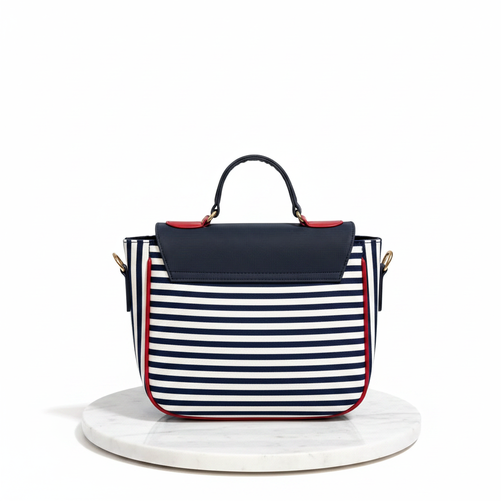 Bolso Estilo Náutico a Rayas con Acentos Rojos