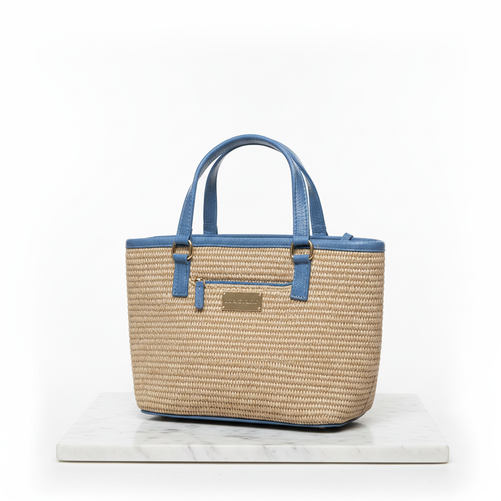 Natural Raffia Tote — Woven & Leather Trim | Bolsa Tote de Rafia Natural — Tejida con Ribete de Piel