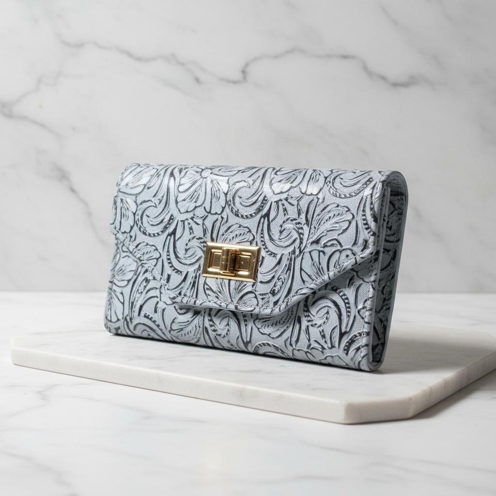Scala Cielo | Sky Blue Floral Wallet Clutchcustsla