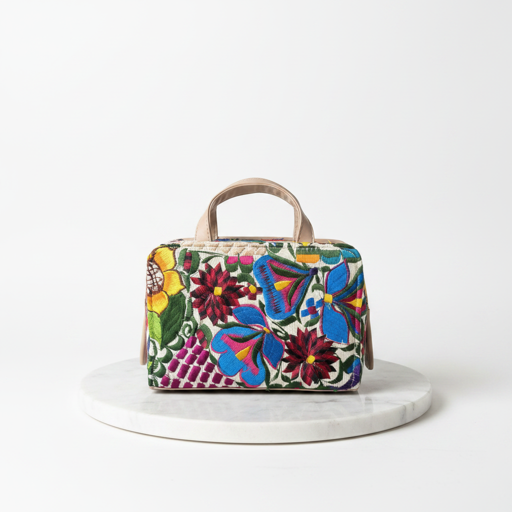 Bolsa Rectangular de Cuero Vegetal con Telar Chiapaneco