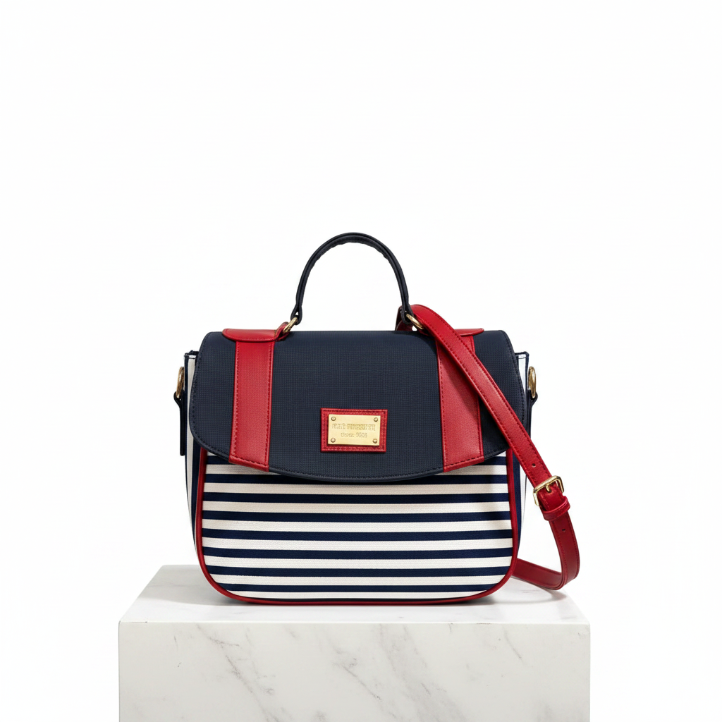 Bolso Estilo Náutico a Rayas con Acentos Rojos