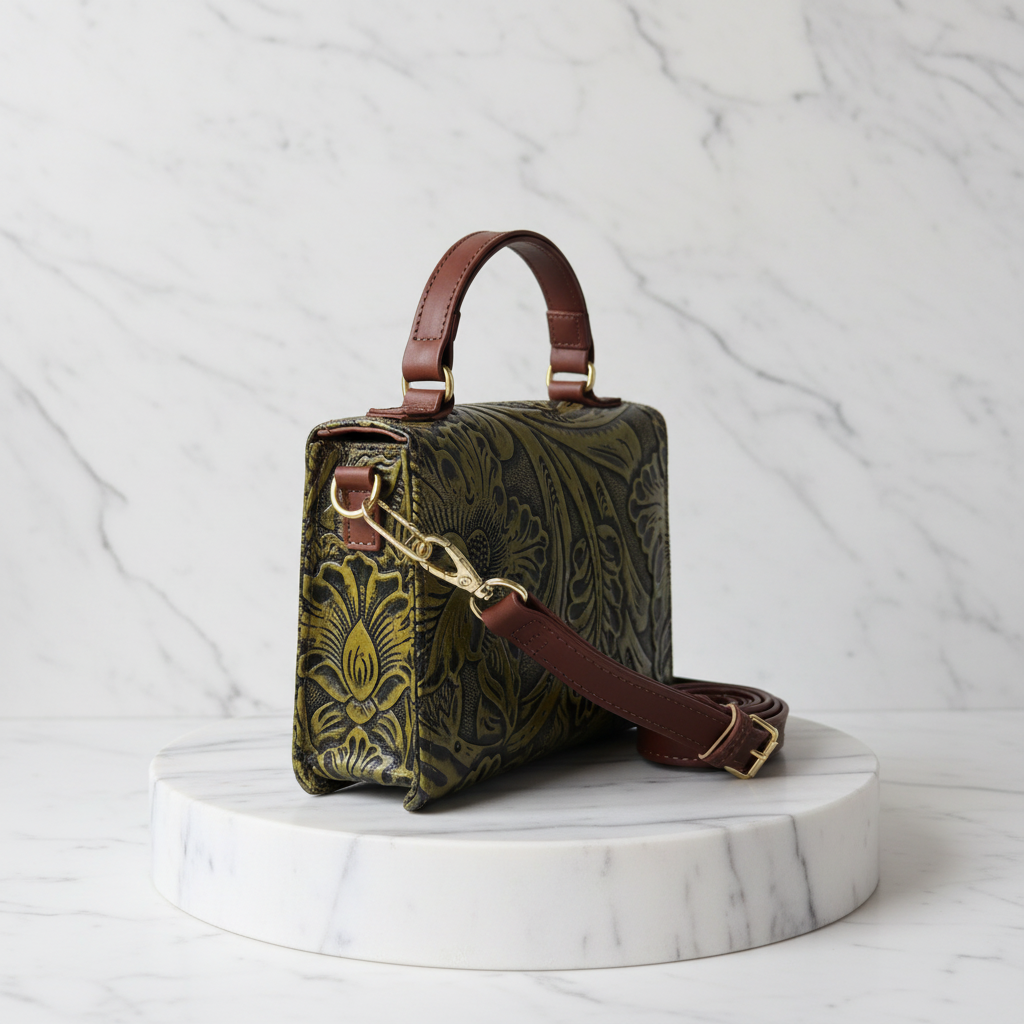 Florence — Hand-Tooled Leather Crossbody Bag | Bolsa Crossbody de Piel Tallada