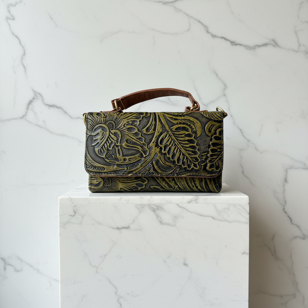 Florence — Hand-Tooled Leather Crossbody Bag | Bolsa Crossbody de Piel Tallada